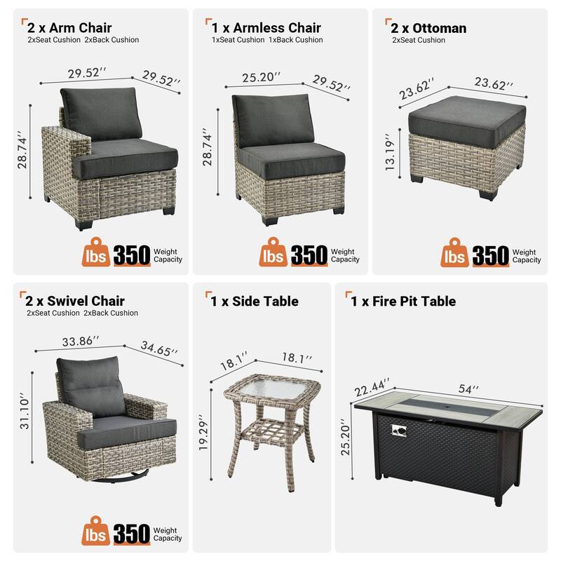 XIZZI 9-Piece Outdoor Patio Furniture Swivel Chair Set with Fire Pit