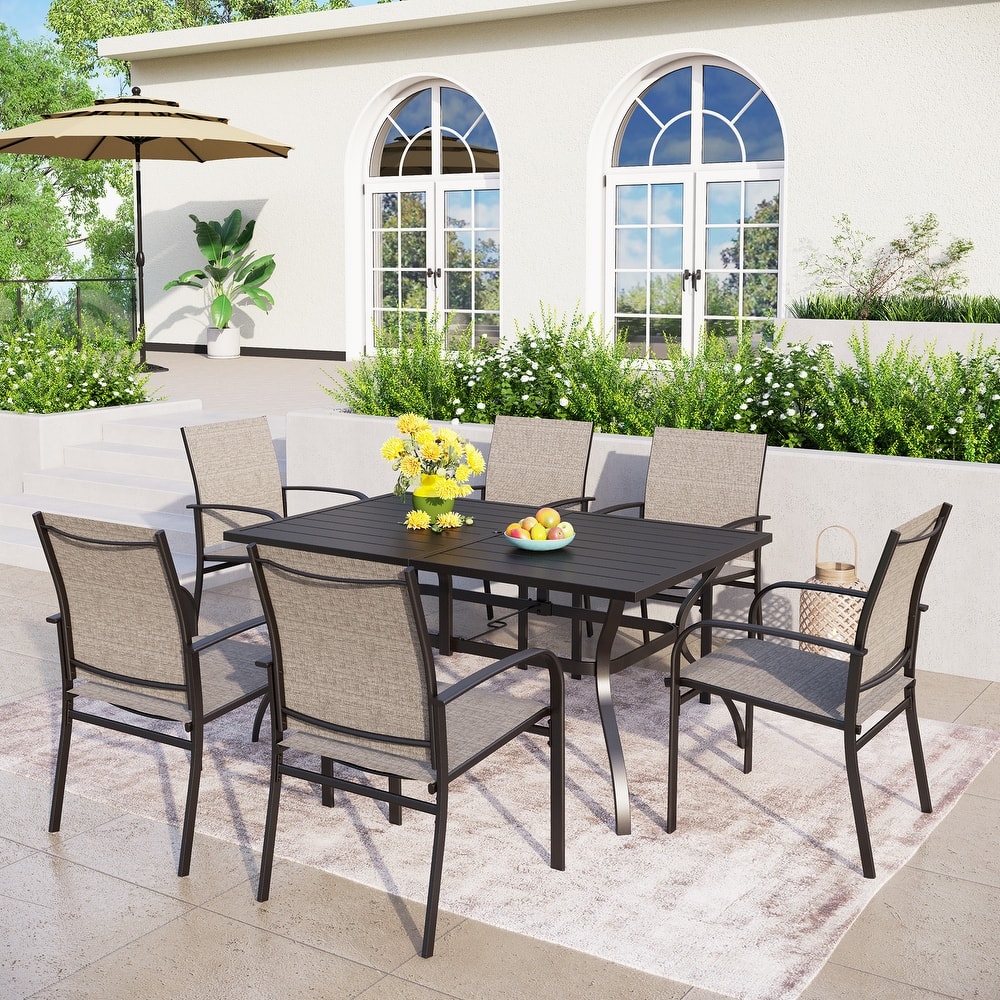 MAISON ARTS 7-Piece Patio Dining Set Metal Rectangle Table and 6 Textilene Dining Chairs