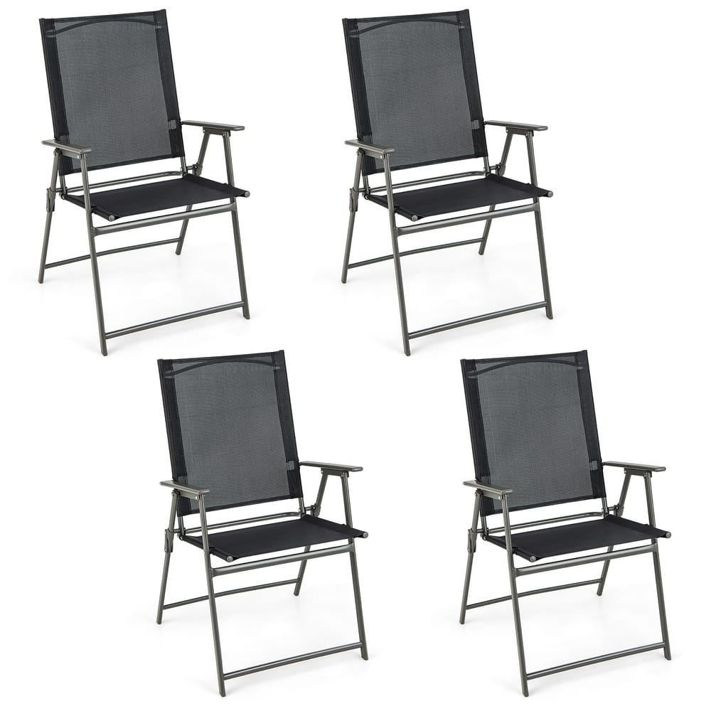 Costway 4pcs Patio Folding Portable Dining Chairs Metal Frame Armrests - See Details