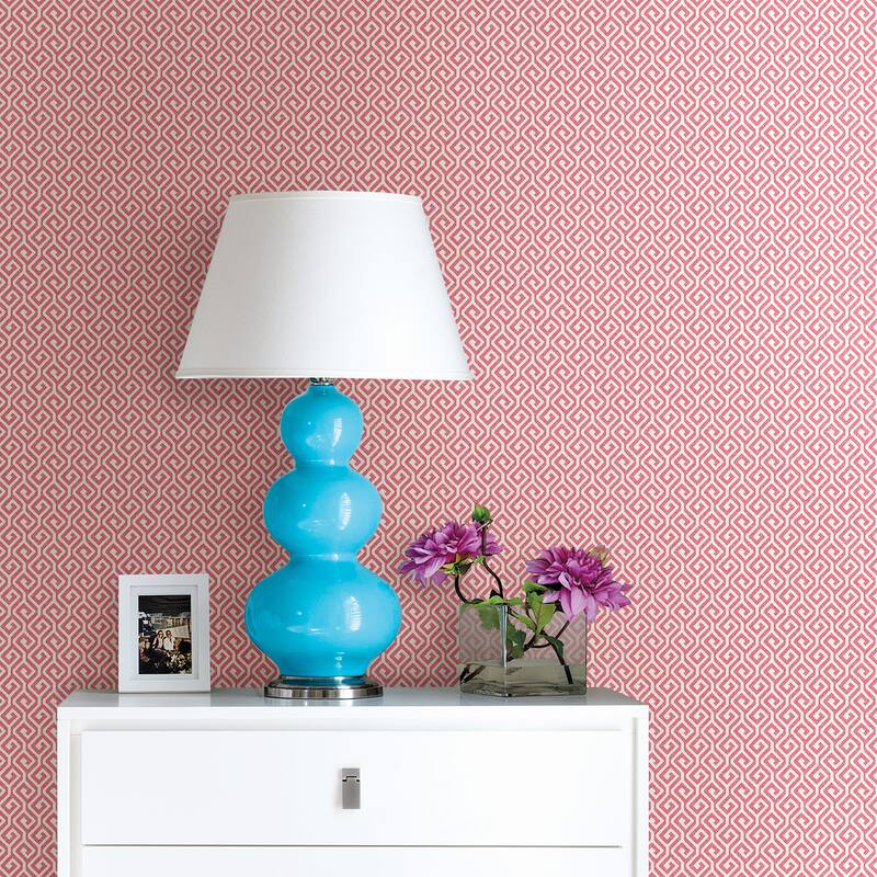 A-Street Prints Sete Coral Greek Key Wallpaper