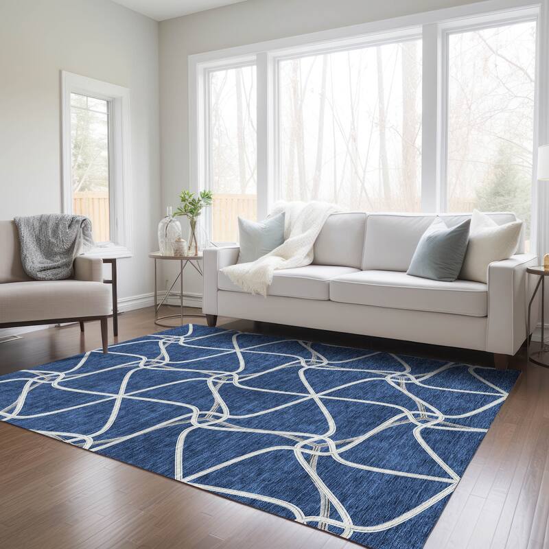Machine Washable Indoor/ Outdoor Contemporary Links Chantille Rug