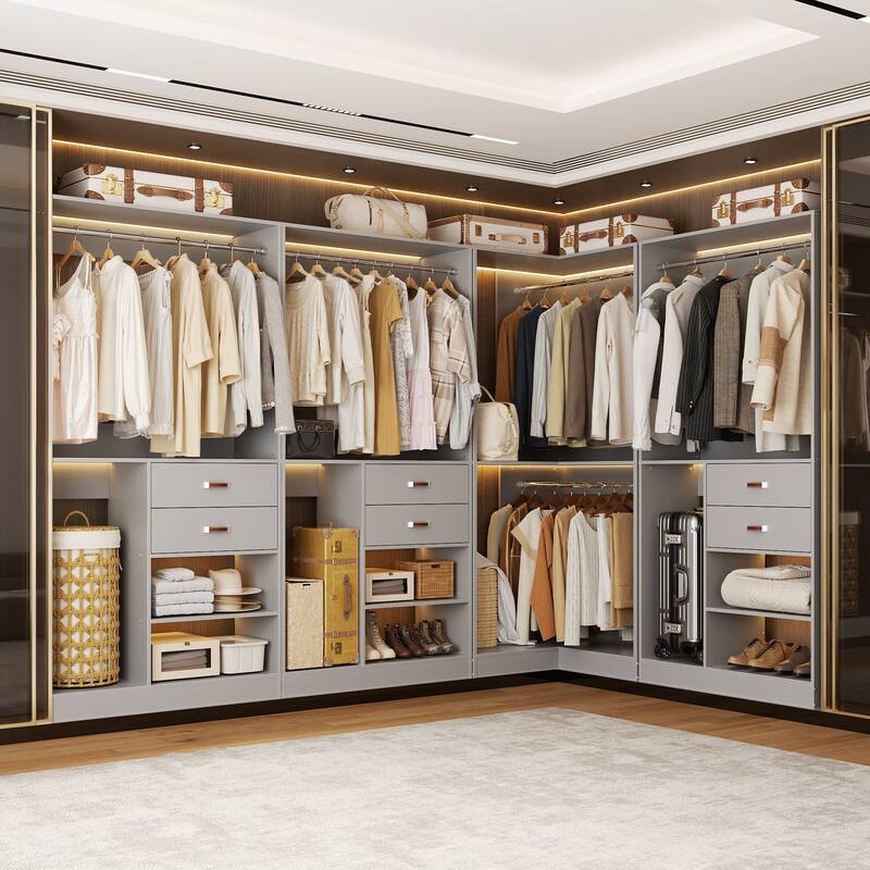 40'' Large Closet System with Shelves and 2 Drawers, Freestanding Closet Organizer with Hanging Rods