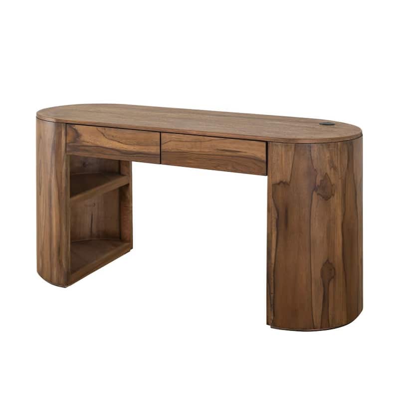 Eray Office Desk, 2 Drawers, Almond Barrel Brown Mango Wood, 60 Inch