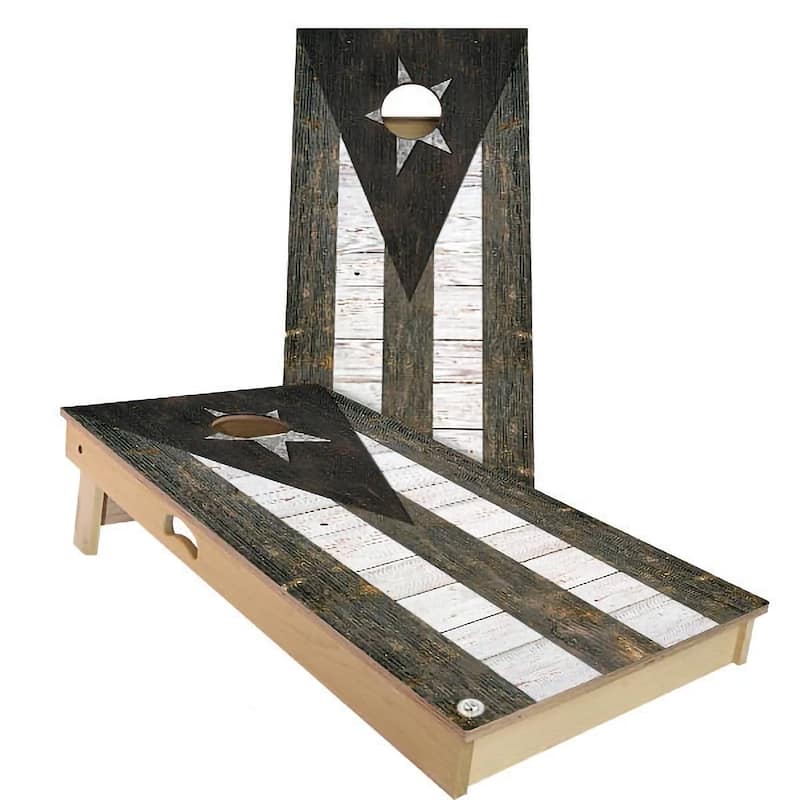 Puerto Rico Flag Rustic Outdoor Cornhole Board Set - Backyard 2x4 - Include Edge Lights