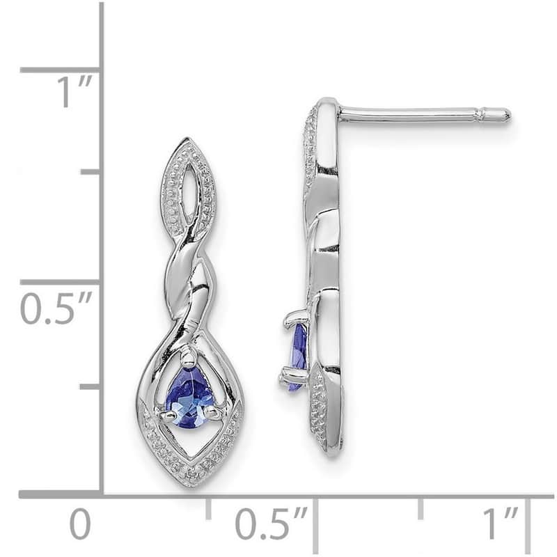 Curata 925 Sterling Silver Dangle Polished Rhodium Plated Diamond and Tanzanite Post Earrings - 22x6mm Wide