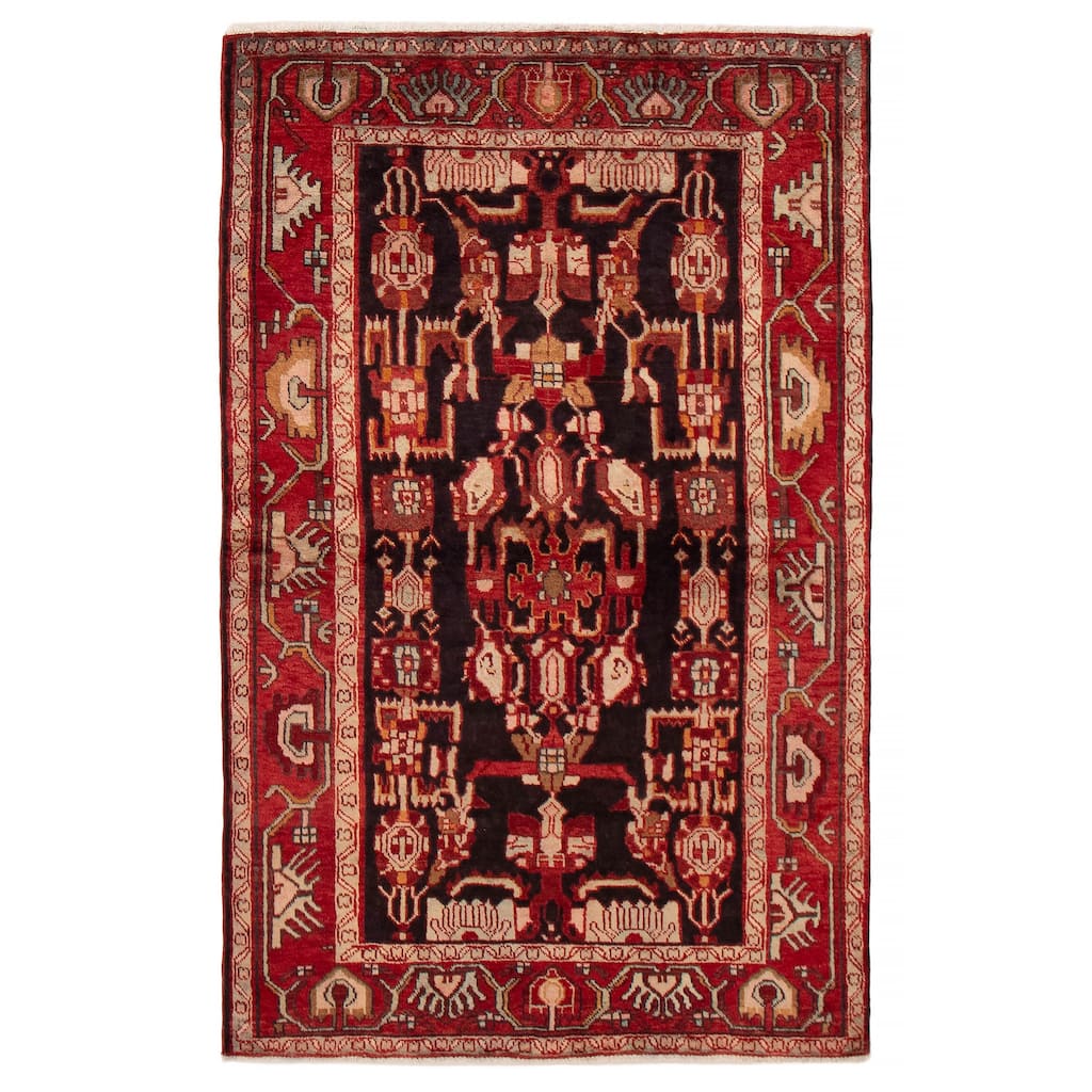 ECARPETGALLERY Hand-knotted Andelz Black, Red Wool Rug - 4'4 x 7'3