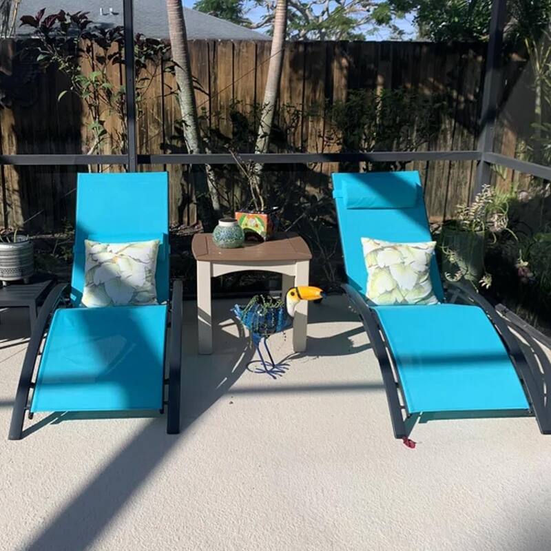 PURPLE LEAF Patio Chaise Lounge Set Outdoor Beach Pool Sunbathing Lawn Lounger Recliner Chair Side Table Included