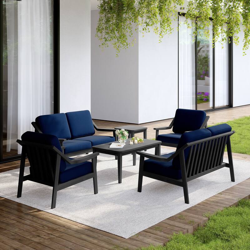 Outdoor Conversation 6 Seater Patio Chat Set with Cushions and Table