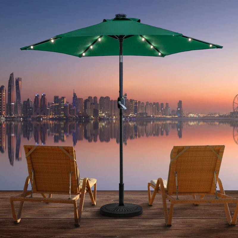 LIVOOSUN Patio 7.5 Feet Market Solar LED Light Umbrella - Forest Green