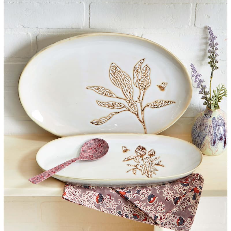 Lavender & Honey Small Oval Serving Platter - Multicolor Ceramic, Dishwasher Safe, Perfect for Spring and Summer Gatherings