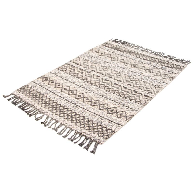 ECARPETGALLERY Braid weave Sienna Beige Wool Rug - 5'3 x 7'5