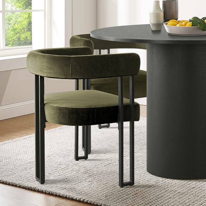 Modern Velvet Upholstered Dining Armchairs with Black Metal Legs (Set of 2/4/6)