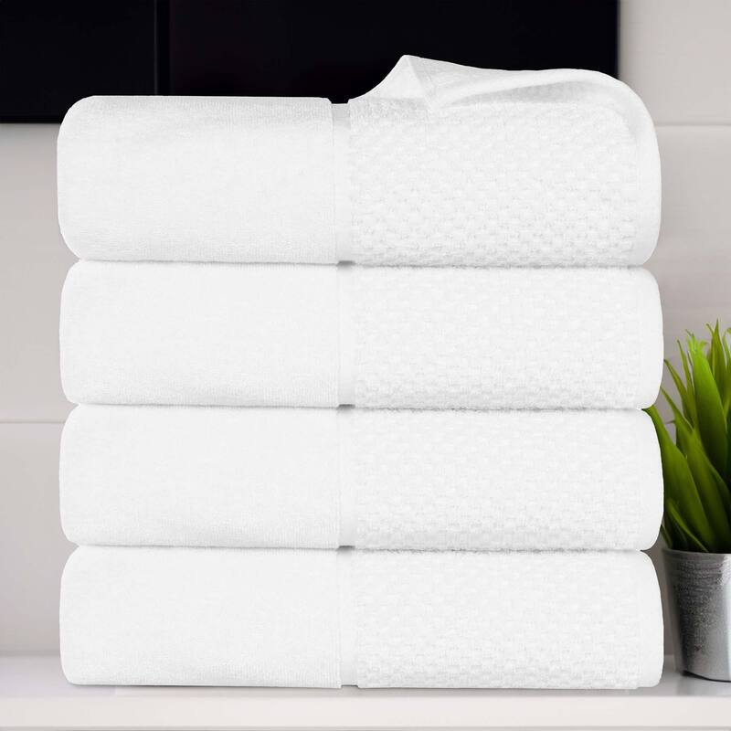 Superior Lodie Cotton Jacquard Solid and Two-Toned Bath Towel Set of 4 - White/White