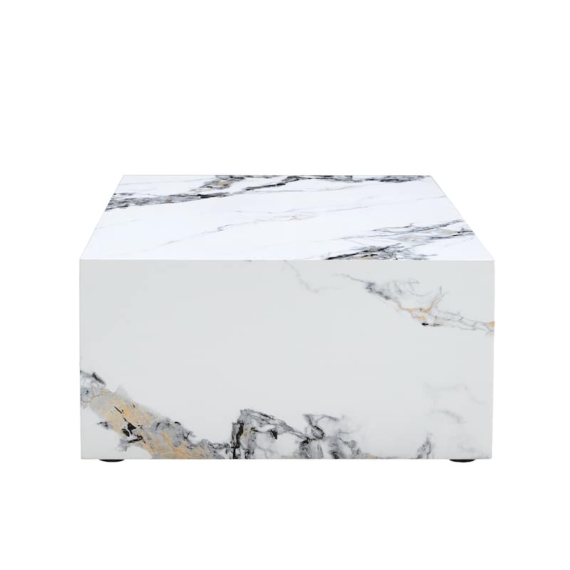 Modern Coffee Table Marble-Patterned Coffee Table Stylish Coffee Table with Marble Design, for Living Room‌