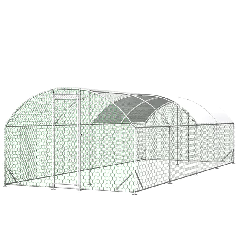 GDFStudio - Theodore Extra-Large Walk-In Metal Chicken Coop with Waterproof Roof - 26'x9'x6'