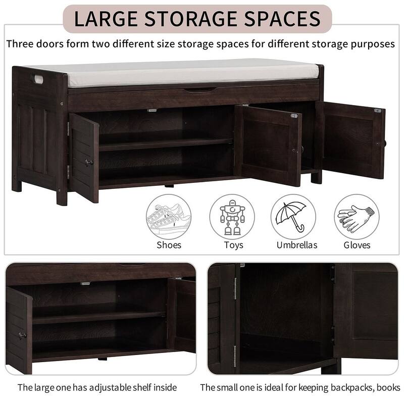 3-drawer Wooden Storage Bench with Cushion