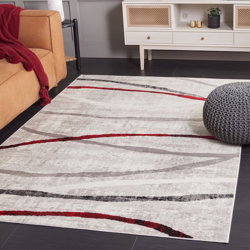 SAFAVIEH Skyler Patience Modern Abstract Rug - 6'7" Square - Ivory Grey/Red