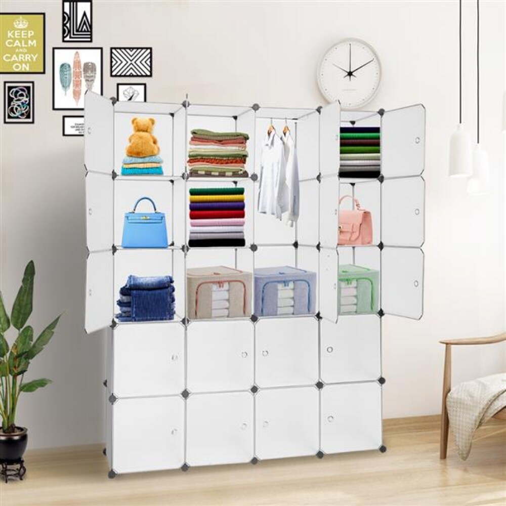 8/12/16/20 Cube Organizer Stackable Plastic Cube Storage Closet Cabinet  with Hanging Rod White - Bed Bath & Beyond - 33397516