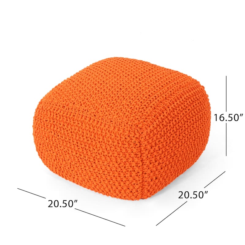 Roomfitters Handwoven Square Pouf Ottoman, Textured Cotton Knit Floor Cushion, Cozy Footrest or Seat