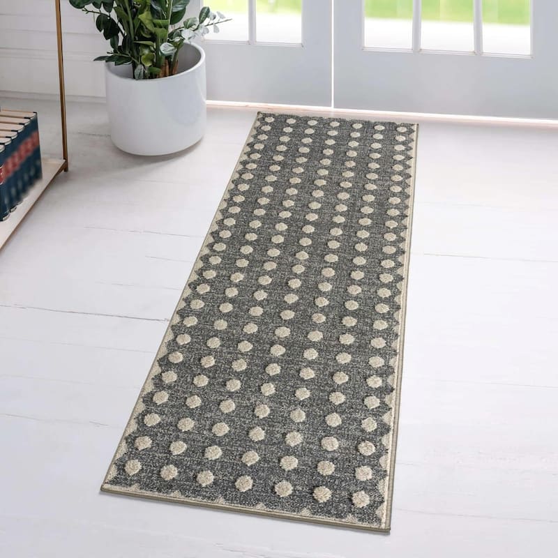 Luxe Weavers Modern Geometric Dots Area Rug, Indoor Carpet - 2' x 8' - Anthracite