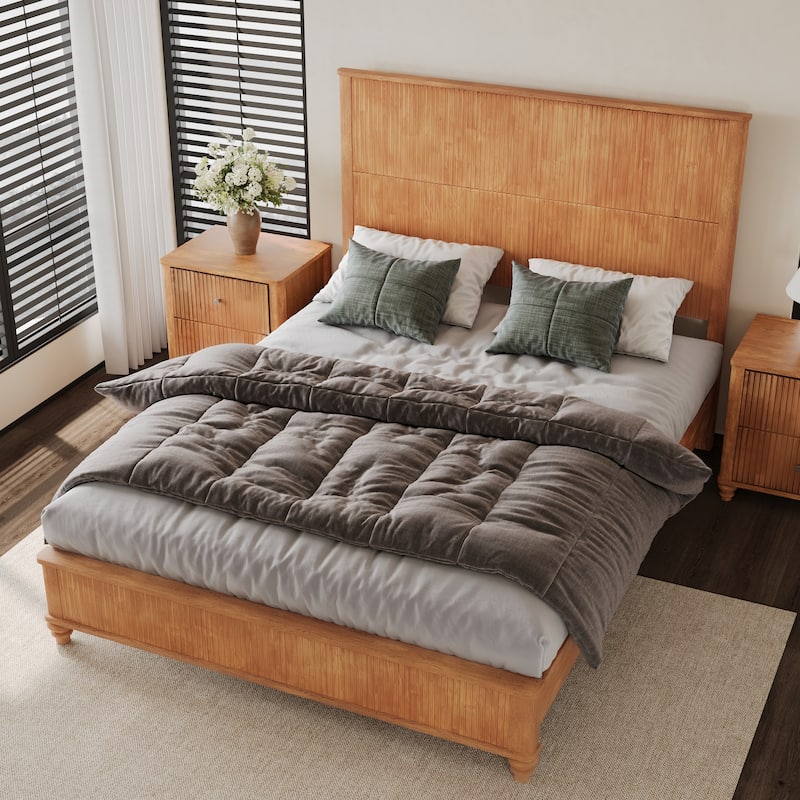 GDFStudio - Harrison Sturdy Solid Wood Bed Frame with Tall Headboard for Elegant Bedrooms