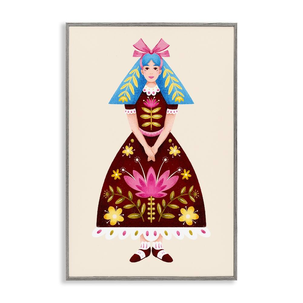 Stupell Blue Haired Folk Girl Framed Giclee Art Design By Hannah Moren