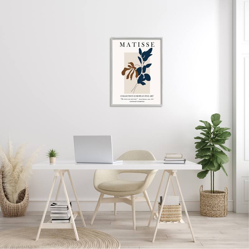 Stupell Bold Modern Botanicals Leaf Silhouettes Matisse Text Framed Wall Art - Tan