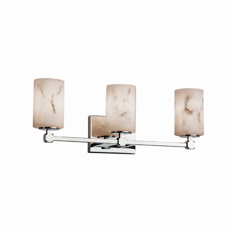 Justice Design LumenAria Tetra 3-light Polished Chrome Bath Bar, Faux Alabaster Cylinder - Flat Rim Shade - Polished Chrome, Faux Alabaster