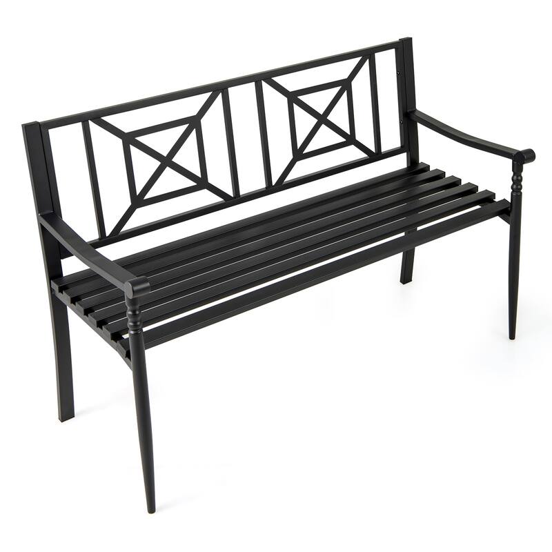 Gymax 51'' Metal Bench Slatted Garden Bench for 2-3 People Patio