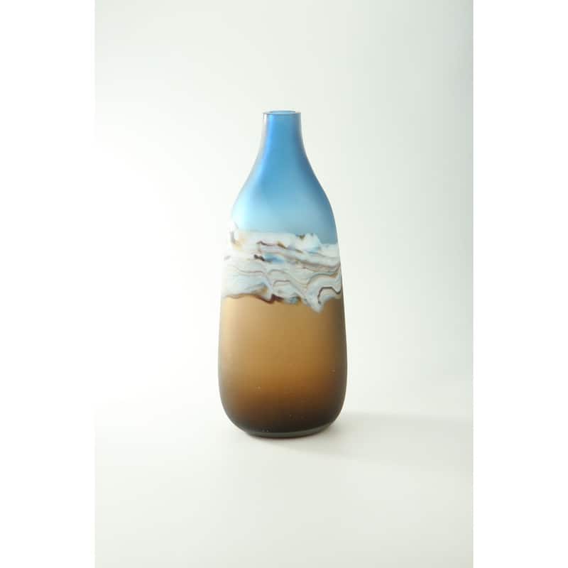 Ombre Hand Blown Glass Vase - 17.5" - Brown and Blue