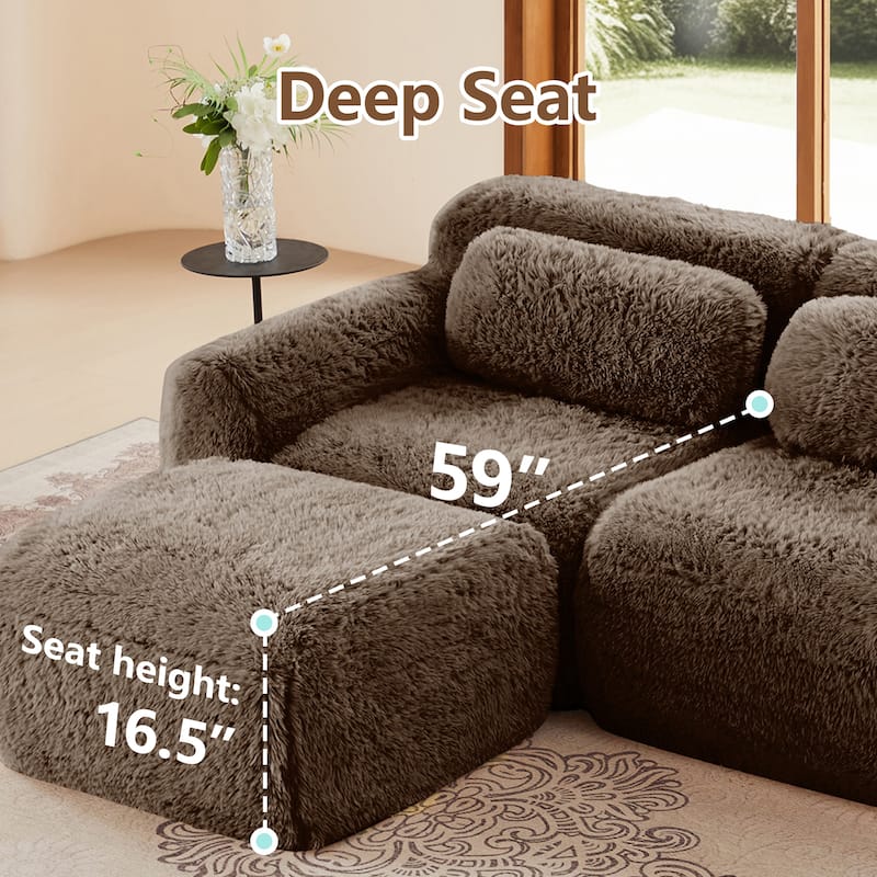 Roomfitters 3-Seater Plush Boneless Sofa with Ottoman, No Assembly 32D Cloud Couch