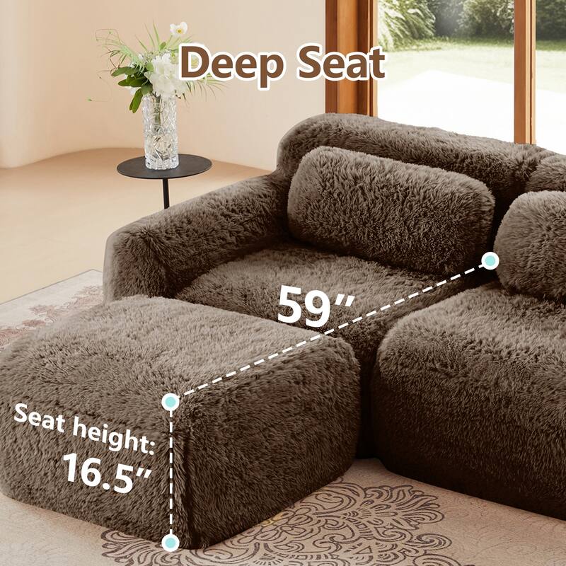 Roomfitters 80" Soft Plush Boneless Sofa with Chaise, No Assembly 32D Sponge Couch