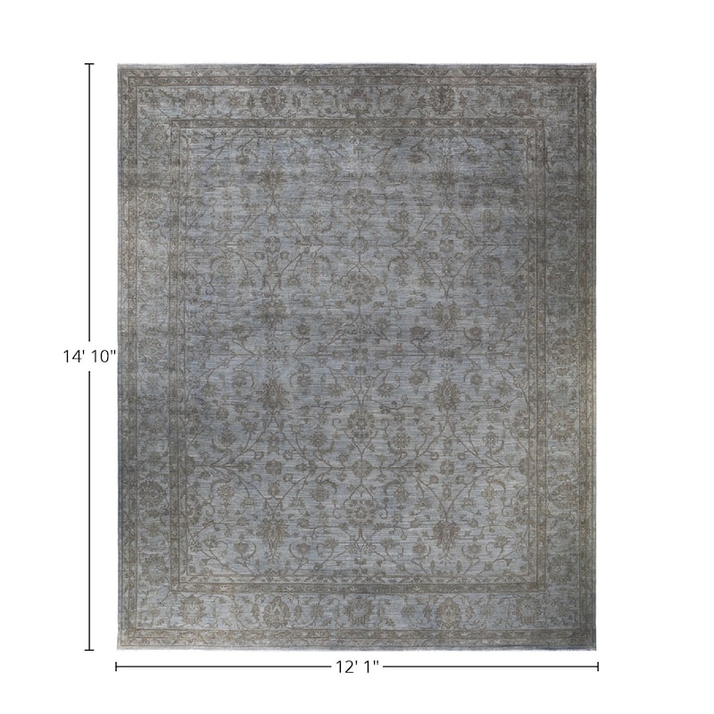 Overton Hand Knotted Wool Vintage Inspired Modern Contemporary Overdyed Beige Area Rug - 12' 1" x 14' 10"