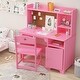 preview thumbnail 11 of 10, Kids Study Desk & Chair Set with Storage, Ergonomic Learning Table with Bookshelf for Ages 3–8