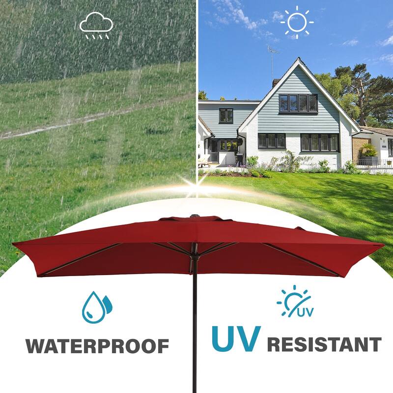 8*10ft Rectangular Patio Market Umbrella with Crank & Tilt，UV-Resistant