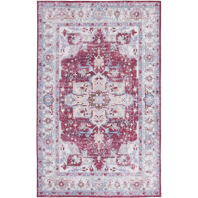 SAFAVIEH Tucson Machine Washable Slip Resistant Salome Oriental Medallion - 5' x 8' - Burgundy/Beige