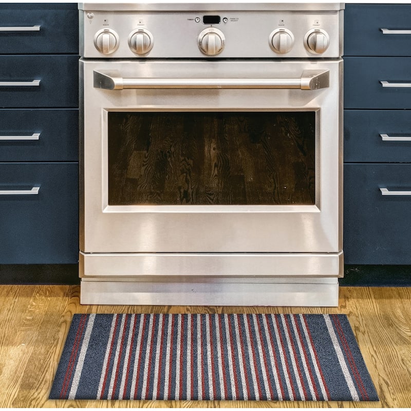 Nautica PVC Loop Utility Indoor/Outdoor Striped Mat - 17.5x30 inch - Caspian Navy, Red, White