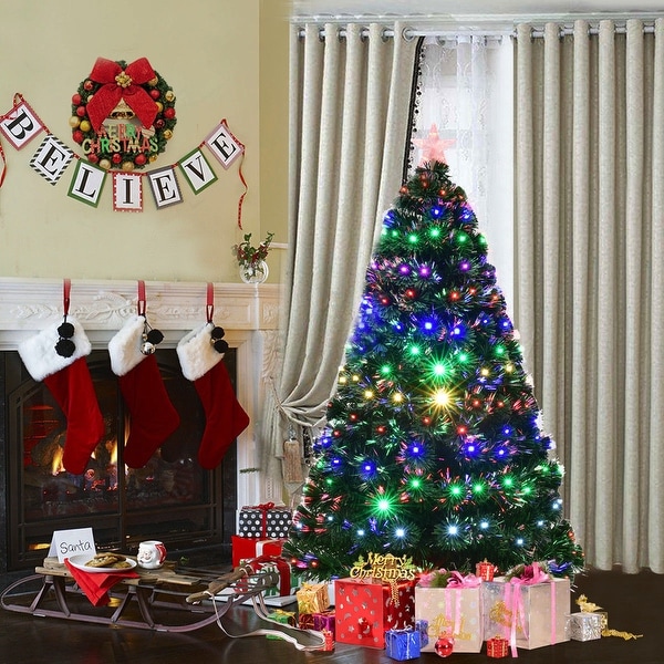 Costway 5' Pre-Lit Fiber Optic Artificial Christmas Tree w/Multicolor