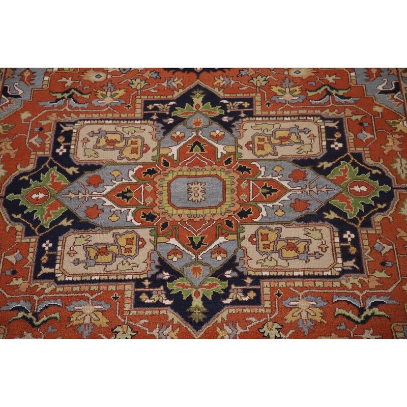 Orange Heriz Serapi Oriental Area Rug Hand-Knotted Wool Carpet - 9'0"x 11'11"