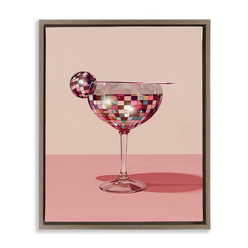 Stupell Rosy Hued Disco Drink Framed Floater Canvas Wall Art Design By Arlington Prints - 17 x 21 - Brown