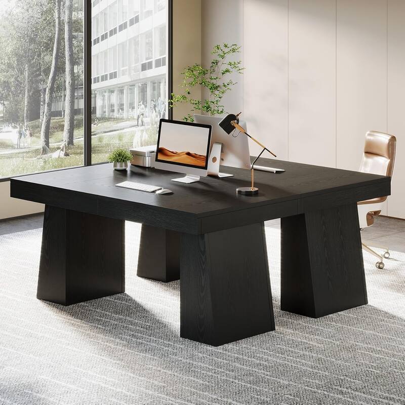 55" Modern Executive Desk, Large Home Office Desk with Double Pedestal