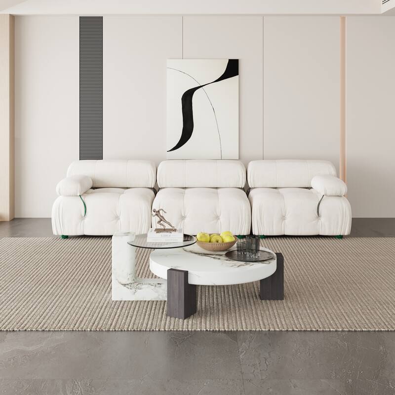 Velvet Fabric Upholstered Modular Sectional Sofa Modern Couch - Beige(3seats)