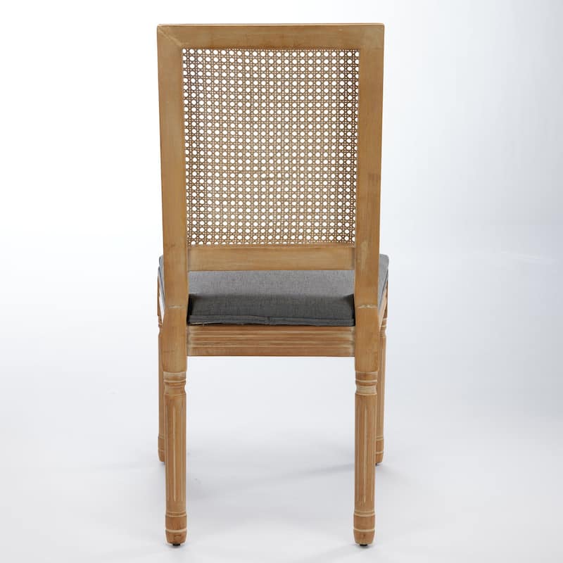 French Decor Chairs Set of 2, Louis Dining Chairs with Square Rattan Backrest and Exquisitely Carved Solid Wood Frame