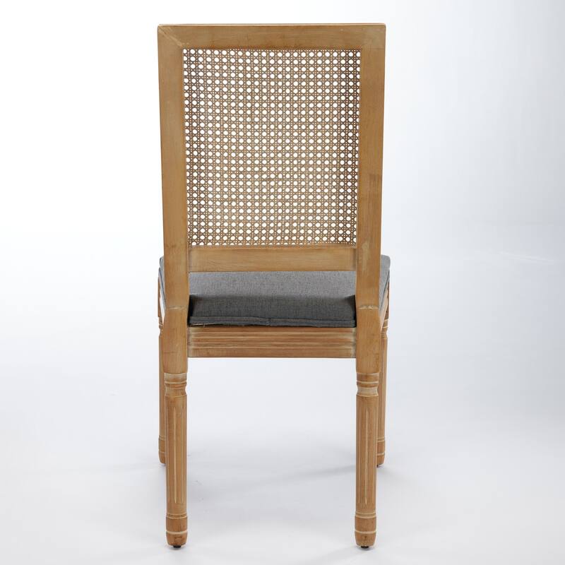 Roomfitters French Dining Chairs Set of 2, Solid Wood Louis Style with Rattan Back and Linen Upholstered Seat
