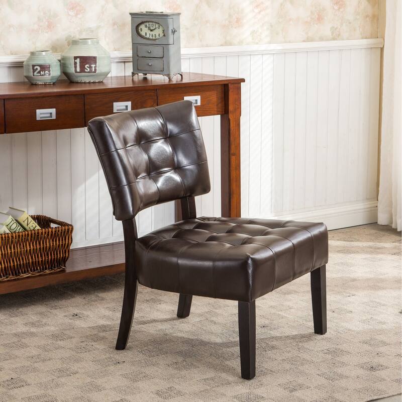 Blended Leather Tufted Accent Chair with Oversized Seating, Brown
