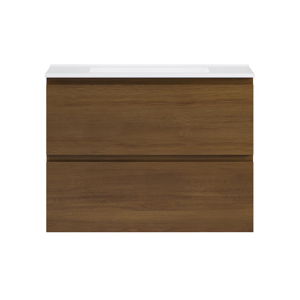 Liberte 30" Wall-Mounted Bathroom Vanity In Brown Oak With 3-Hole Widespread Sink Top - 30