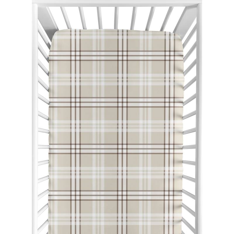 Sweet Jojo Designs Taupe Plaid Boy, Girl Gender Neutral Fitted Crib Sheet - Brown Tan Checkered Tartan for Teddy Bear Collection