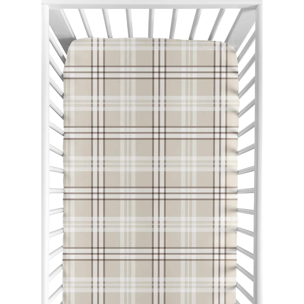 Sweet Jojo Designs Taupe Plaid Boy, Girl Gender Neutral Fitted Crib Sheet - Brown Tan Checkered Tartan for Teddy Bear Collection