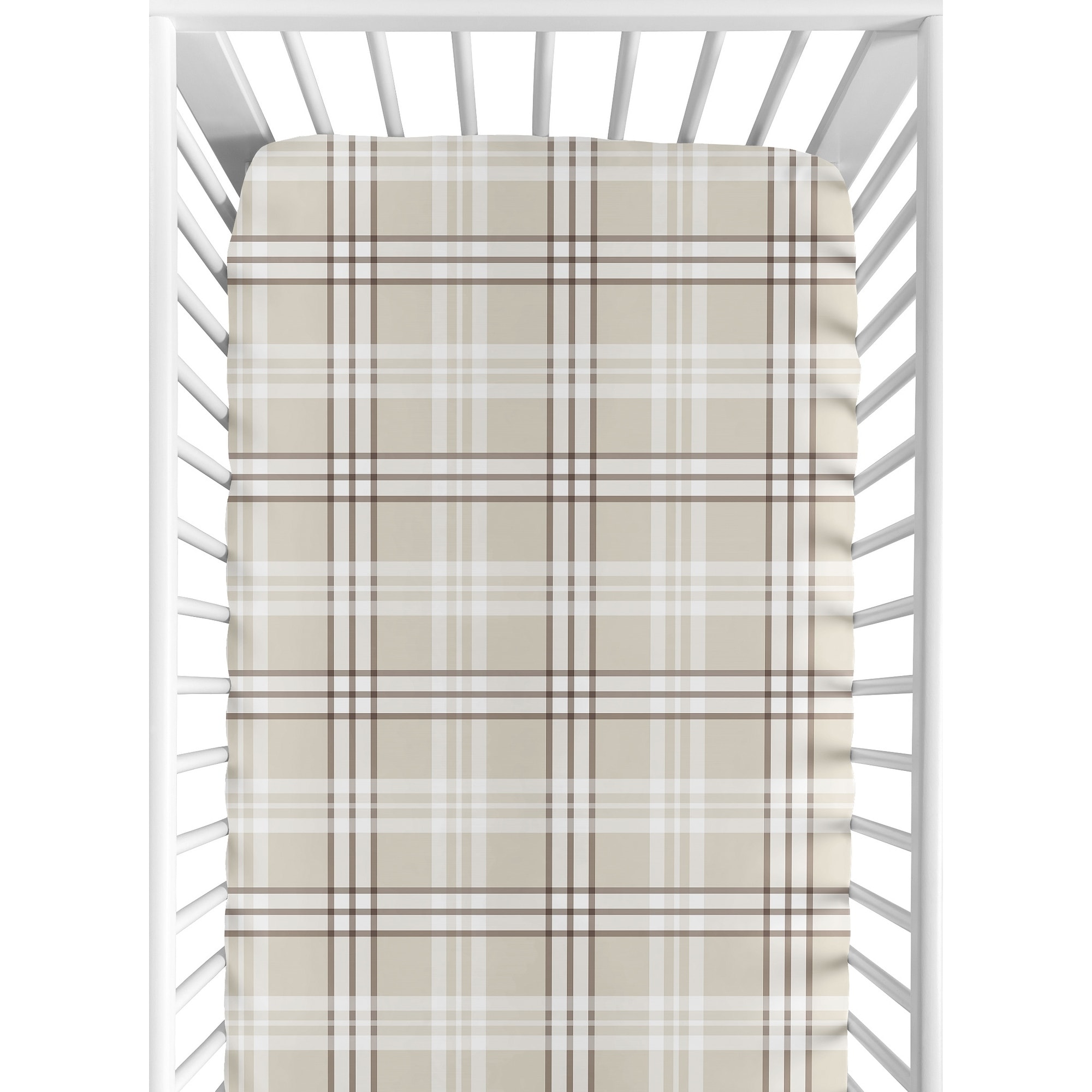 Sweet Jojo Designs Taupe Plaid Boy, Girl Gender Neutral Fitted Crib Sheet - Brown Tan Checkered Tartan for Teddy Bear Collection