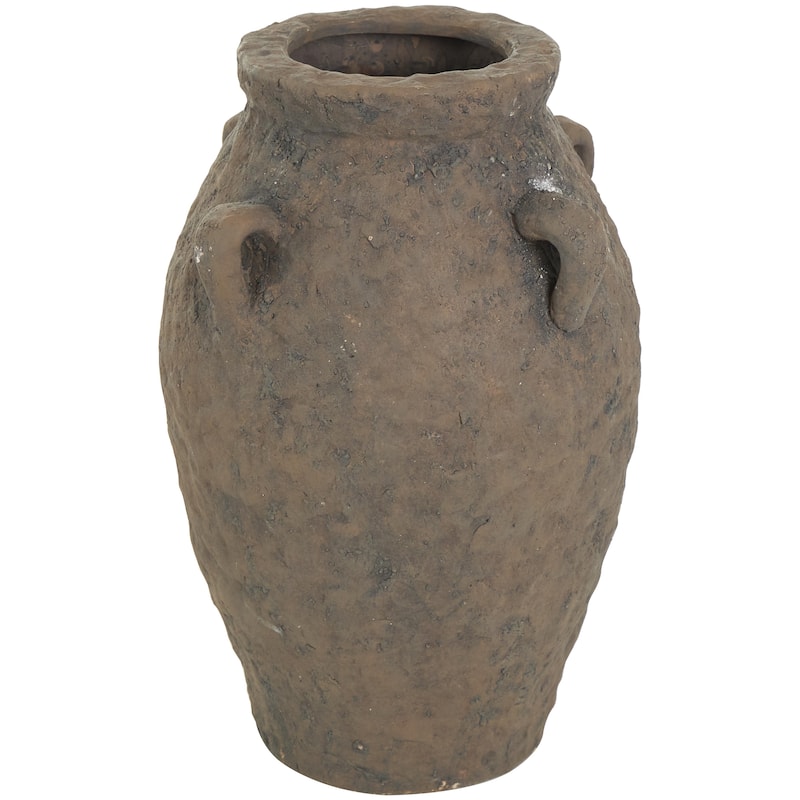 Ceramic Handmade Textured Decorative Vase with Handles - Dark Brown - Roche River Decor - Dark Brown